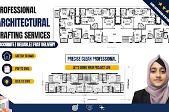 draft 2d architectural drawings and floor plans in autocad