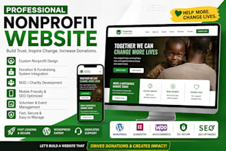 design charity website, nonprofit website and donation website