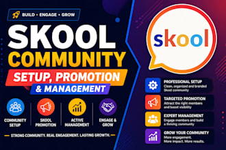 skool community setup, skool setup, skool promotion and management
