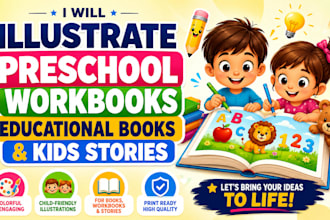 illustrate preschool workbooks, educational books and kids stories