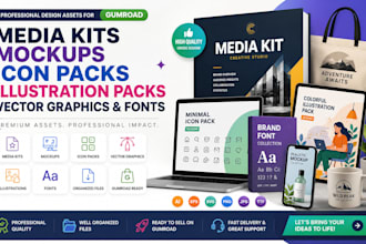 media kits mockups icon packs illustration packs vector graphics fonts gumroad