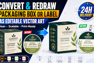 convert and redraw your packaging box or label as editable vector art