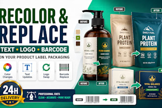 recolor and replace text logo or barcode on your product label packaging