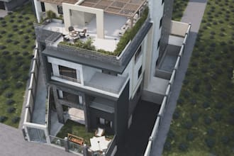 3d luxury villa elevation,rooftop terrace,seating area,house plan pent floor,stl