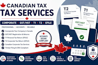 prepare canadian corporate tax t2, gst hst, t1 and efile tax returns