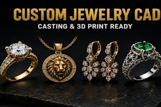 design custom jewelry cad model for rings pendant realistic render for 3d printi