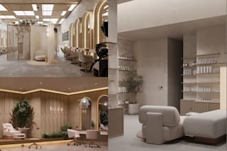 create realistic 3d spa, beauty salon, medical spa, wellness center interior