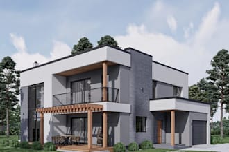 renovate house external structure,render proposed villa facade,3d home hardscape