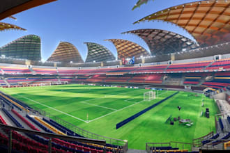 redesign 3d modular stadium, interior football arena design, aerial view render