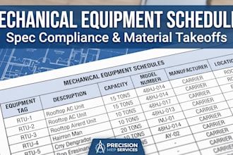 create mechanical equipment schedules and spec compliance takeoffs