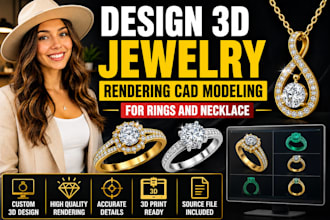design 3d jewelry rendering cad modeling for rings and necklace