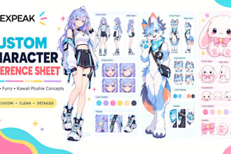 design custom plush character reference sheet anime furry kawaii plushie concept