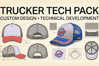 develop custom trucker hat tech packs for sampling and production