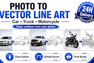 turn your car truck or motorcycle photo into clean vector line art