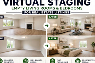 virtually stage empty living rooms and bedrooms for real estate listings