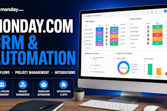 setup monday com workflows, automation, CRM and project management