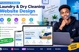 create a modern laundry and dry cleaning website with booking pricing delivery