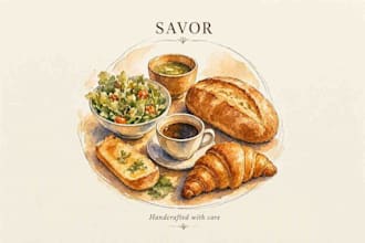 create custom watercolor food illustration for brand or menu