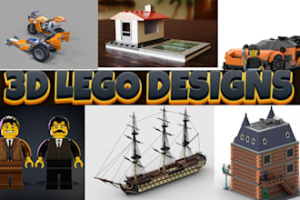 model 3d lego technic bike, cars, house with XML part list