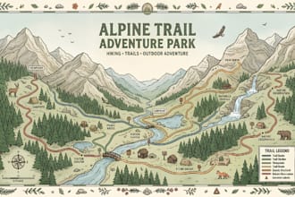 design custom illustrated hiking map trail map park map outdoor adventure map