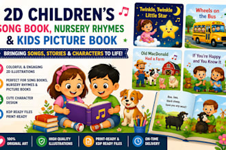 illustrate 2d children song book, nursery rhymes, kids picture books and design