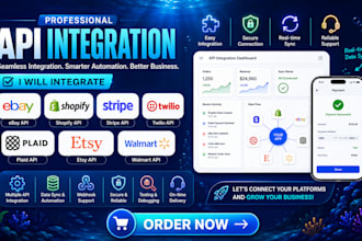 integrate ebay api shopify api stripe twilio api plaid api etsy api walmart api