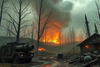 create a detailed post apocalyptic scene for games