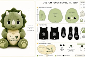 create a custom plush sewing pattern and stuffed animal templete