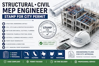 be structural civil engineer for fl, ca, tx, ohio pa, mep stamp for city permit