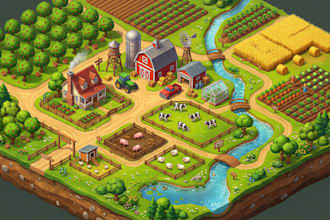create isometric map for farm map, hiking map, rv park, resort map design