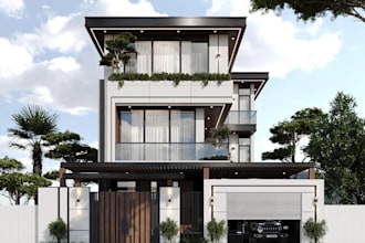 remodel luxury villa building,outdoor tropical landscape,facade elevation render