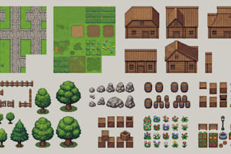 create pixel tileset tilemap top down rpg maker game assets and environment art