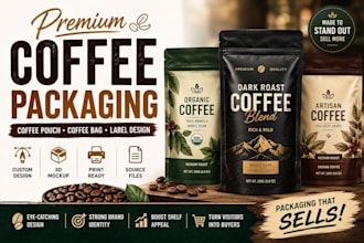 design premium coffee pouch, coffee bag, coffee label and packaging
