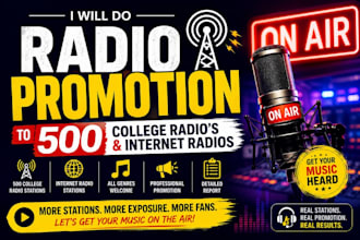 do radio promotion to 500 college radio, internet radios