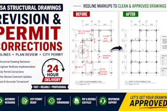 revise USA structural drawings, redlines corrections for city permit in 24 hours