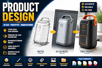 design you product , 3d cad model,  prototype and manufacturing