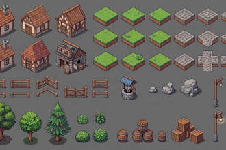 create isometric pixel tileset tilemap game assets for rpg strategy 2d game art