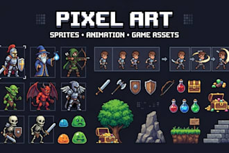 create pixel art animation spritesheet pixel art character background game asset