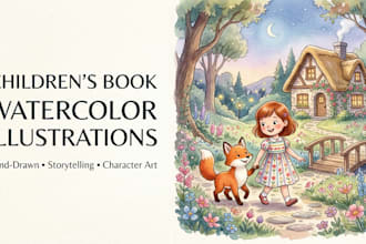 design whimsical watercolor book illustrations, storybook art, character design
