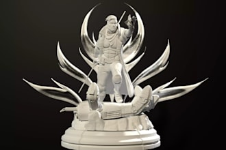 print3d miniature statue,action figure,weapons sculpt,mechanical base,game asset
