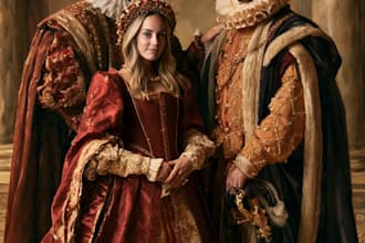 illustrate a romantic family royal couple portrait