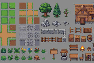 create 2d pixel game environment asset pack 2d tileset tilemap props backgrounds