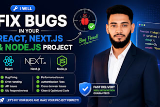 fix react, next js, node js bugs and errors