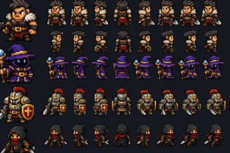 create custom pixel art characters, character sprite sheet, character game art