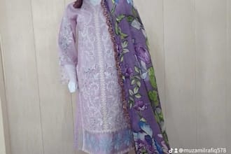 stitch custom ladies embroidery suit with dori work