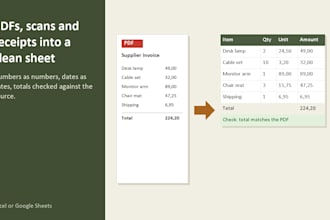 convert pdf, scans and receipts to clean excel or google sheets