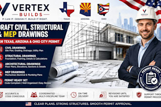 draft civil structural engineer mep drawings for texas arizona ohio city permit