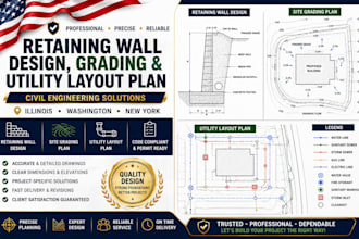 do retaining wall design grading and utility layout plan illinios washington ny
