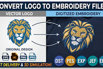 convert your logo to embroidery digitizing files dst, pes, exp