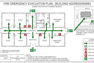 fire emergency evacuation plan, fire safety map, diagram ca tx fl ny city permit
